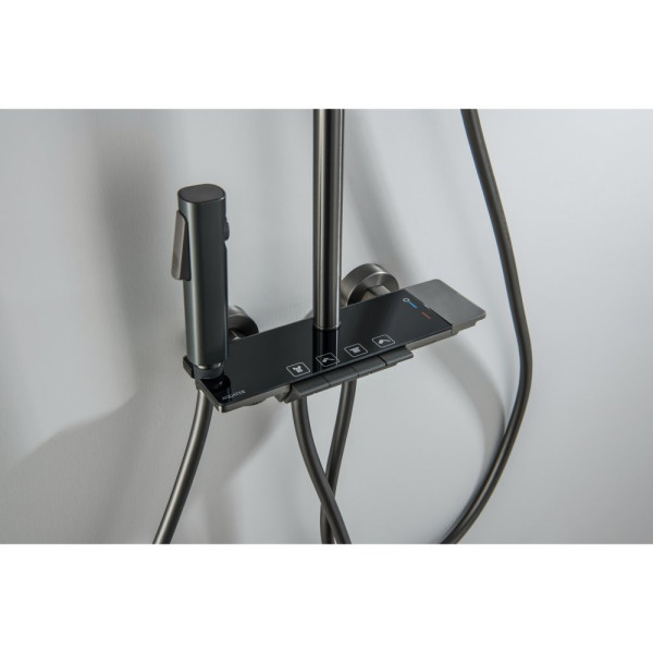 AQ3040BGM ПОЛАРИС душевая система (смеситель для ванны) 295х195 мм, оружейная сталь (шлиф. черный хром). Фото 7