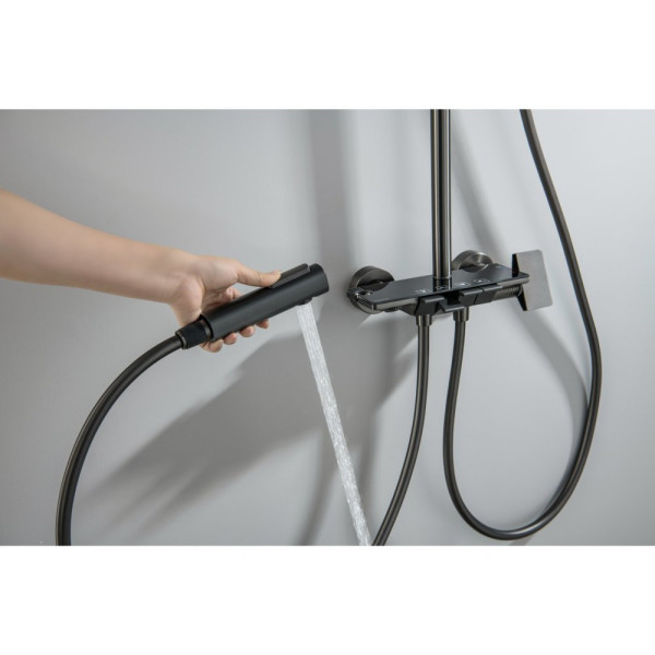 AQ3040BGM ПОЛАРИС душевая система (смеситель для ванны) 295х195 мм, оружейная сталь (шлиф. черный хром). Фото 8