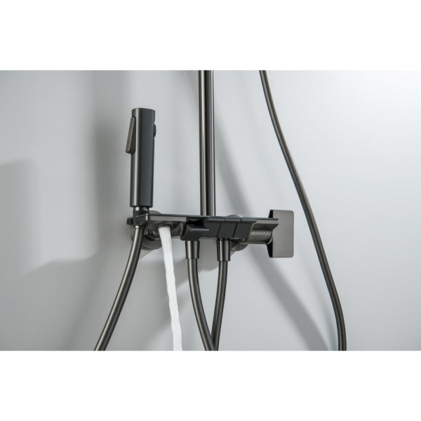 AQ3040BGM ПОЛАРИС душевая система (смеситель для ванны) 295х195 мм, оружейная сталь (шлиф. черный хром). Фото 9