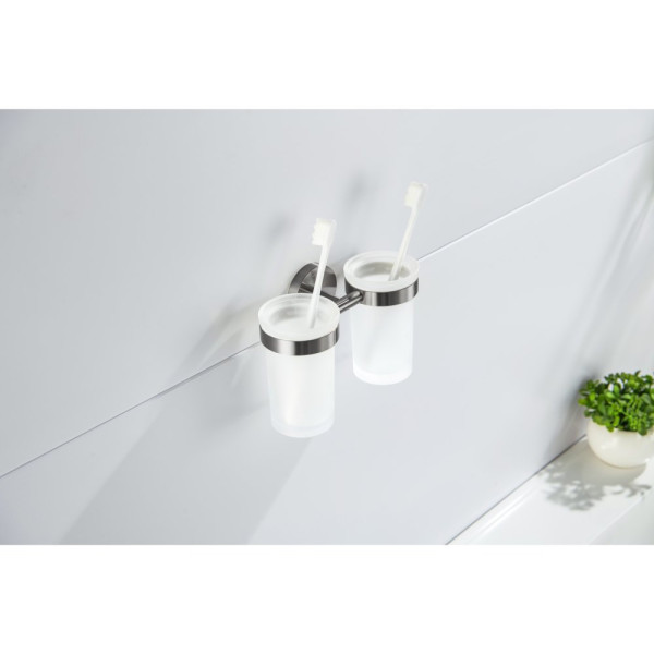 AQ4117BGM ЕВРОПА стакан с держателем двойной, оружейная сталь (шлиф. черный хром). Фото 3