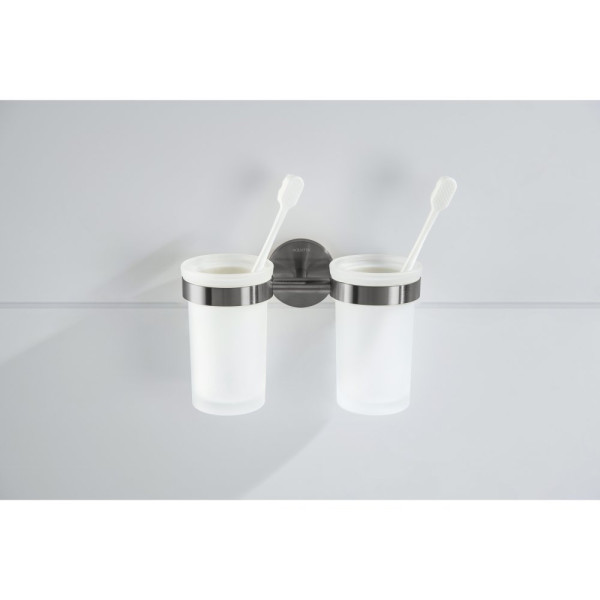 AQ4117BGM ЕВРОПА стакан с держателем двойной, оружейная сталь (шлиф. черный хром). Фото 4