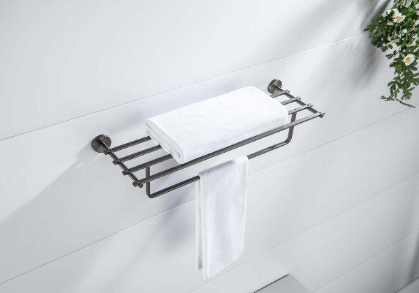 AQ4615BGM БЕТТА полка для полотенец, оружейная сталь (шлиф. черный хром). Фото 3