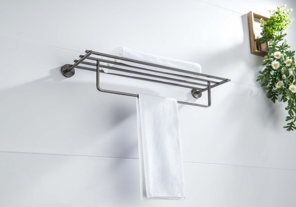 AQ4615BGM БЕТТА полка для полотенец, оружейная сталь (шлиф. черный хром). Фото 6