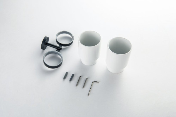 AQ4617MB БЕТТА стакан с держателем двойной, матовый черный. Фото 2