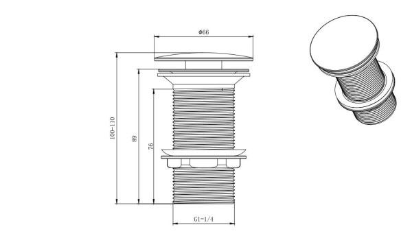 AQ6000MB сливной набор для раковины Push-open без перелива, матовый черный. Фото 2