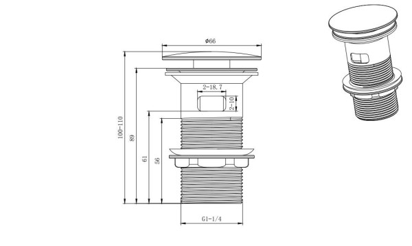 AQ6001MB сливной набор для раковины Push-open с переливом, матовый черный. Фото 2