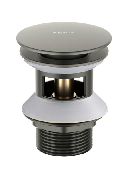 AQ6002BGM сливной набор для раковины Push-open с переливом, крышка круглая, оружейная сталь (шлиф. черный хром). Фото 1