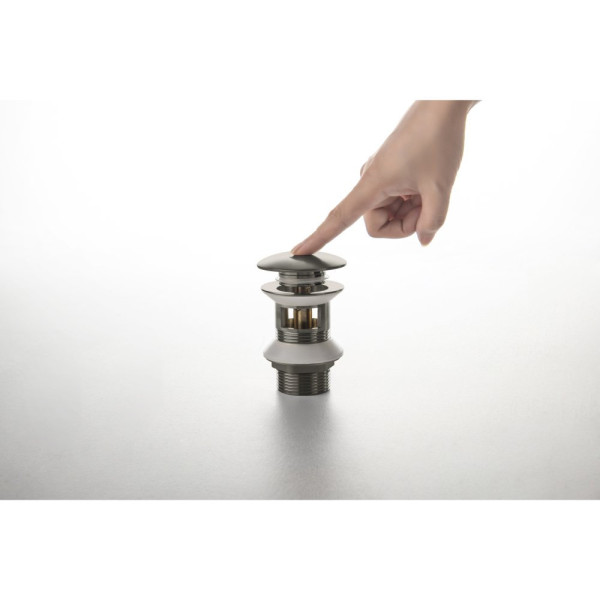 AQ6002BGM сливной набор для раковины Push-open с переливом, крышка круглая, оружейная сталь (шлиф. черный хром). Фото 5