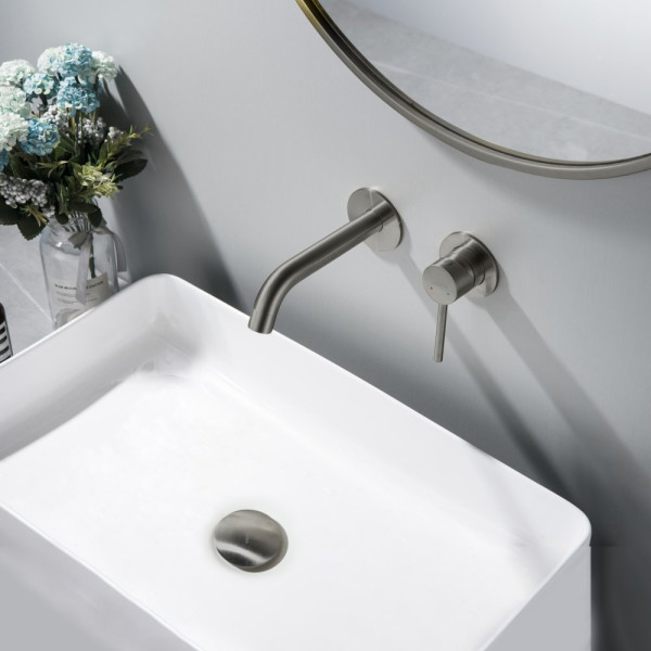 AQ6003BGM сливной набор для раковины Push-open без перелива, оружейная сталь (шлиф. черный хром). Фото 5