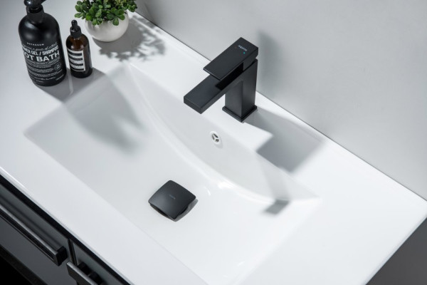 AQ6004MB сливной набор для раковины Push-open с переливом, крышка квадратная, матовый черный. Фото 5