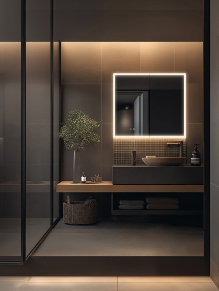 AQ7103B-MLC Алюминиевый зеркальный шкаф с подсветкой 1000*700*133,крепеж. Две зерк.дверцы шириной 49,85см,антизапотевание,акрил. подсветка,петли BLUM. Фото 5