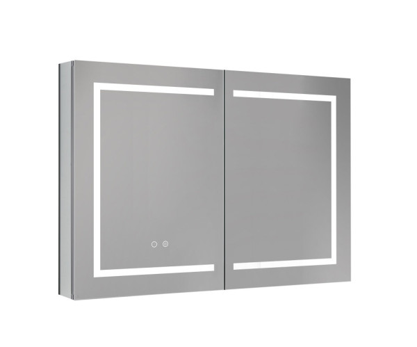 AQ7104-MLC Алюминиевый зеркальный шкаф с подсветкой 1000*700*133,крепеж.Две зерк. дверцы 49,85см, две стекл.полк, круговая подсветка, антизапотевание. Фото 1