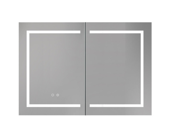AQ7104-MLC Алюминиевый зеркальный шкаф с подсветкой 1000*700*133,крепеж.Две зерк. дверцы 49,85см, две стекл.полк, круговая подсветка, антизапотевание. Фото 3