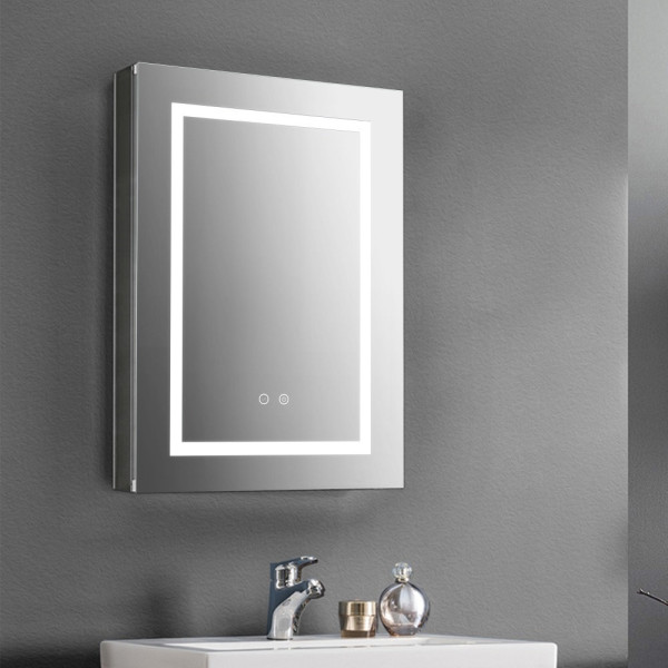 AQ7104-MLC Алюминиевый зеркальный шкаф с подсветкой 1000*700*133,крепеж.Две зерк. дверцы 49,85см, две стекл.полк, круговая подсветка, антизапотевание. Фото 7