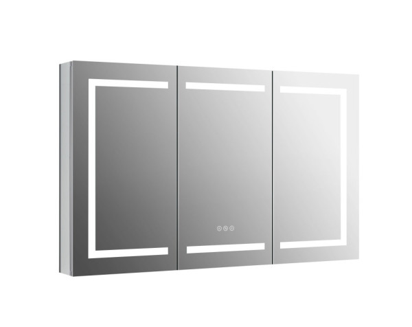 AQ7124-MLC Алюминиевый зеркальный шкаф с подсветкой 1200*700*133,крепеж.Три зерк.дверцы 39,8см, две стекл.полки, круговая подсветка, антизапотевание. Фото 1