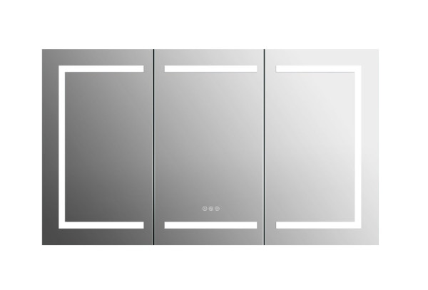 AQ7124-MLC Алюминиевый зеркальный шкаф с подсветкой 1200*700*133,крепеж.Три зерк.дверцы 39,8см, две стекл.полки, круговая подсветка, антизапотевание. Фото 3