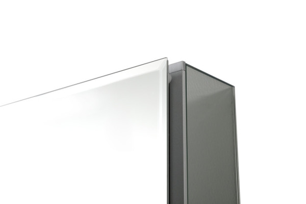 AQ7508-MC Алюминиевый зеркальный шкаф без подсветки 508*660*134, крепеж.Одна зеркальная дверца,две стекл.полки,установка с левым или правым поворотом. Фото 2
