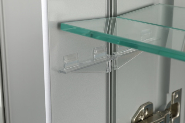 AQ7508-MC Алюминиевый зеркальный шкаф без подсветки 508*660*134, крепеж.Одна зеркальная дверца,две стекл.полки,установка с левым или правым поворотом. Фото 11