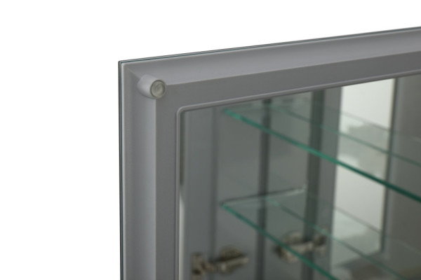 AQ7508-MC Алюминиевый зеркальный шкаф без подсветки 508*660*134, крепеж.Одна зеркальная дверца,две стекл.полки,установка с левым или правым поворотом. Фото 3