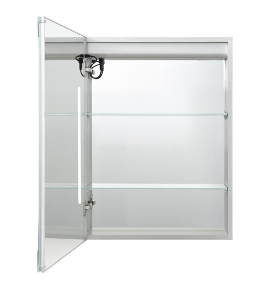 AQ7604-MLC Алюминиевый зеркальный шкаф с подсветкой 600*800*133,крепеж. Одна зеркальная дверца, две стекл.полки, круговая подсветка, антизапотевание. Фото 2