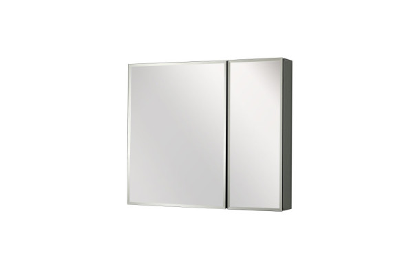 AQ7608-MC Алюминиевый зеркальный шкаф без подсветки 636*660*134, крепеж. Две зеркальные дверцы шириной 38 и 25,5 см. Две стекл.полки 6мм. Фото 1
