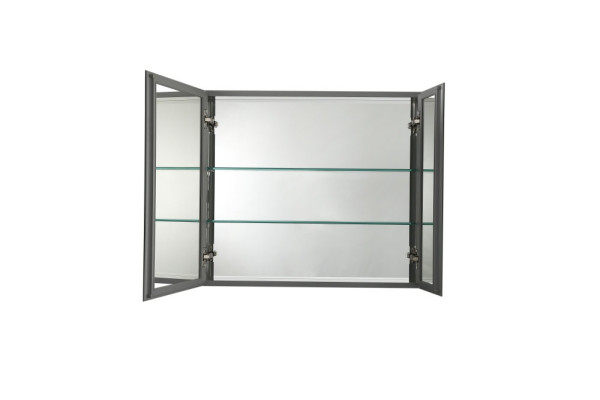 AQ7608-MC Алюминиевый зеркальный шкаф без подсветки 636*660*134, крепеж. Две зеркальные дверцы шириной 38 и 25,5 см. Две стекл.полки 6мм. Фото 4