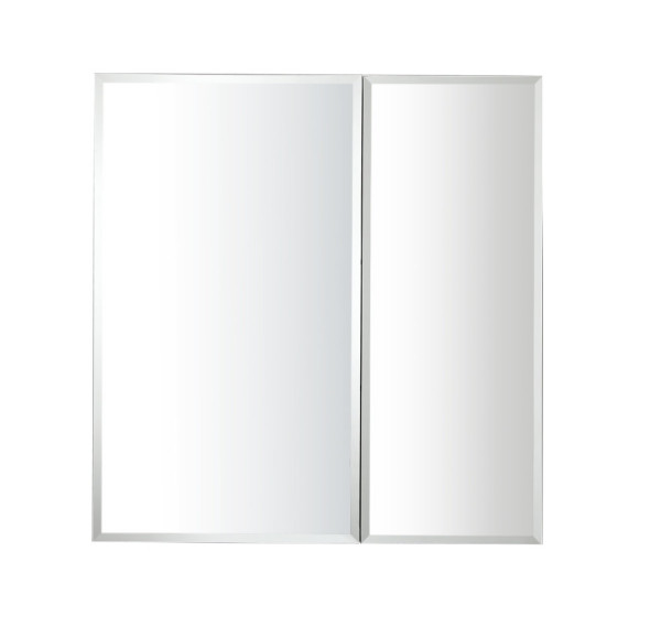AQ7608-MC Алюминиевый зеркальный шкаф без подсветки 636*660*134, крепеж. Две зеркальные дверцы шириной 38 и 25,5 см. Две стекл.полки 6мм. Фото 5