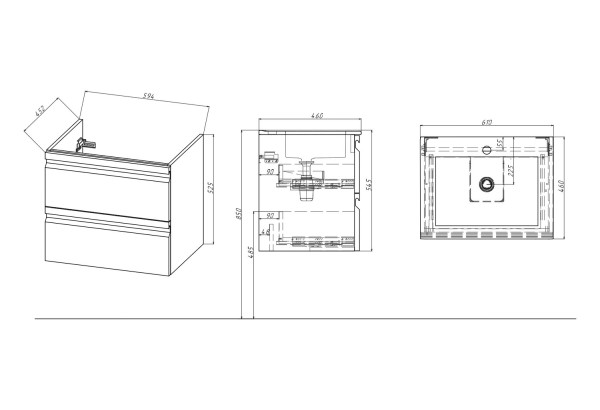 AQ77060-LG Комплект мебели: Тумба 60см ВЕГА с раковиной AQ0460-00, 2 ящика, цвет серый туман. Фото 7