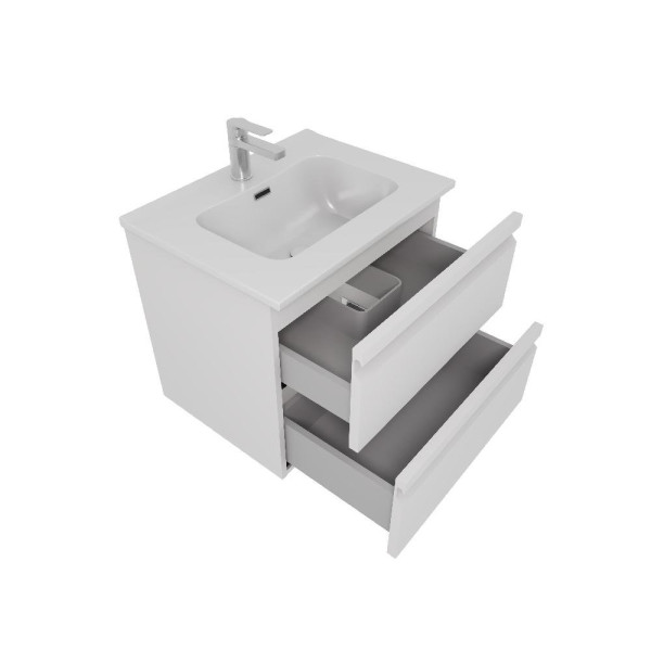 AQ77060-MW Комплект мебели:Тумба 60 см ВЕГА с раковиной AQ0460-00, 2 ящика,цвет белый мат. Фото 2