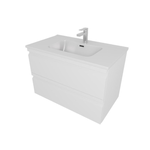 AQ77080-MW Комплект мебели:Тумба 80 см ВЕГА с раковиной AQ0480-00, 2 ящика,цвет белый мат. Фото 1