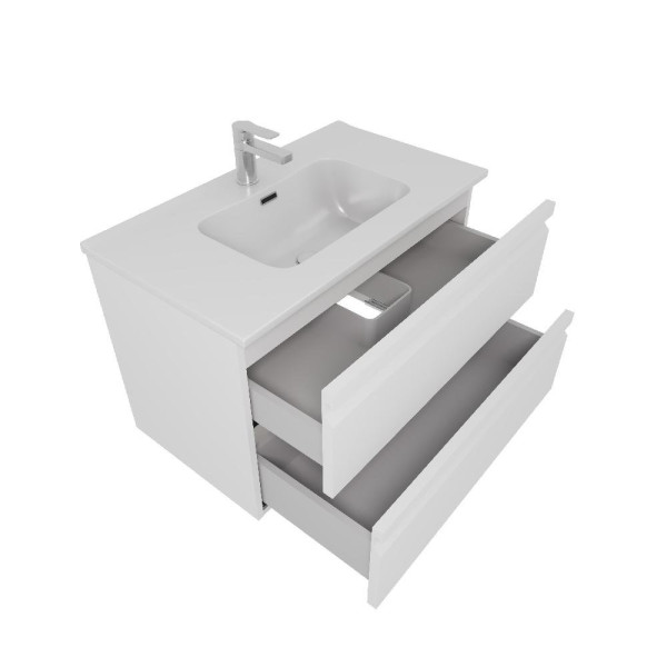 AQ77080-MW Комплект мебели:Тумба 80 см ВЕГА с раковиной AQ0480-00, 2 ящика,цвет белый мат. Фото 2