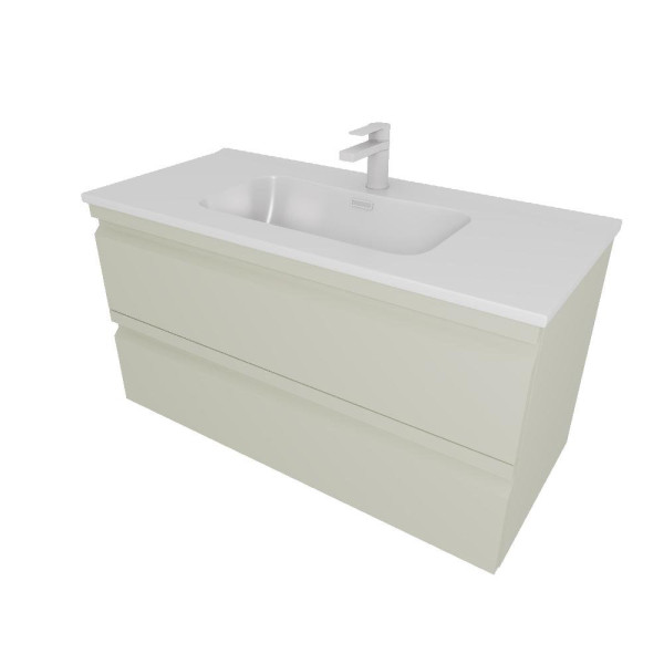 AQ77100-GS Комплект мебели: Тумба 100см ВЕГА с раковиной AQ4100-00, 2 ящика, цвет шалфей зеленый. Фото 1