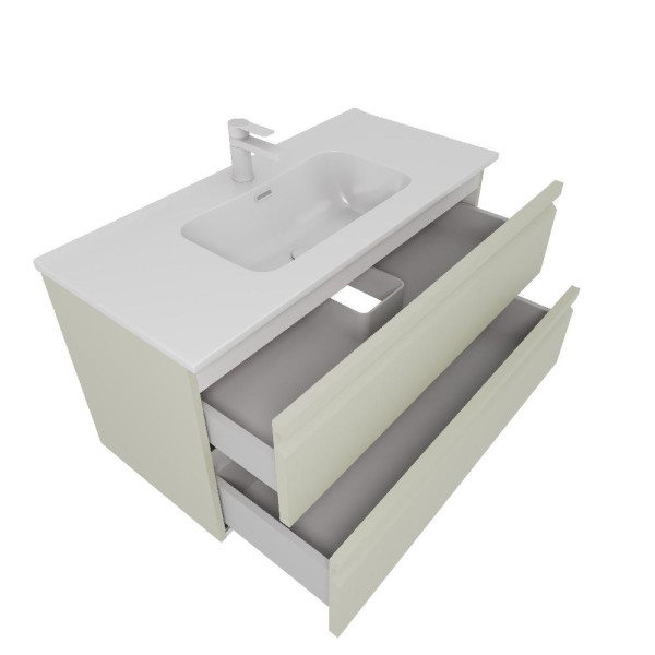 AQ77100-GS Комплект мебели: Тумба 100см ВЕГА с раковиной AQ4100-00, 2 ящика, цвет шалфей зеленый. Фото 2