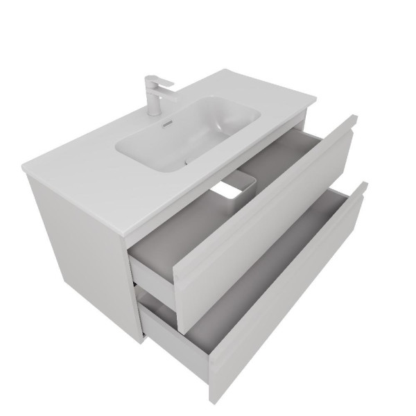 AQ77100-LG Комплект мебели: Тумба 100см ВЕГА с раковиной AQ4100-00, 2 ящика, цвет серый туман. Фото 2