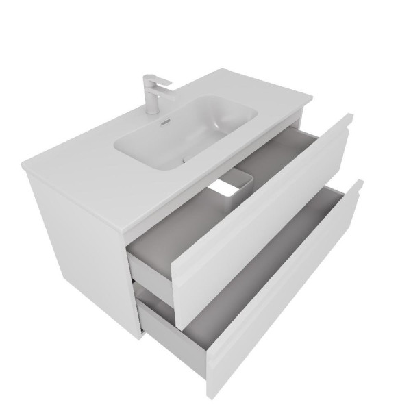 AQ77100-MW Комплект мебели:Тумба 100 см ВЕГА с раковиной AQ4100-00, 2 ящика,цвет белый мат. Фото 9