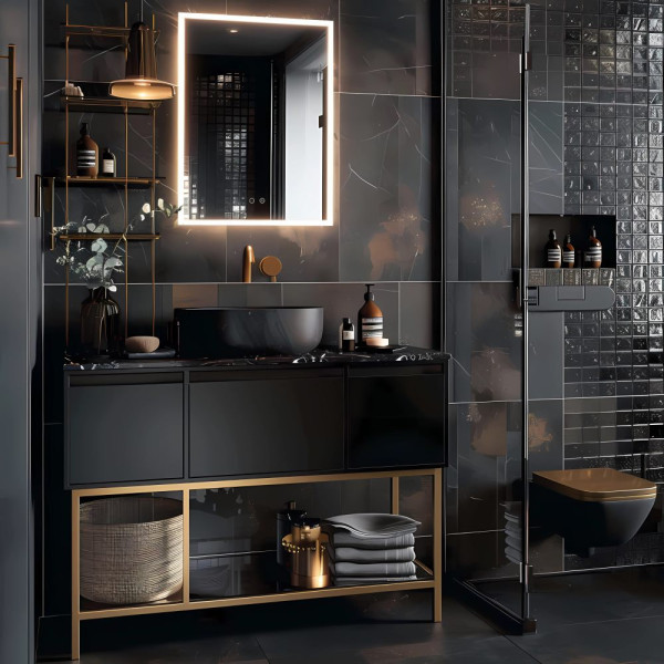 AQ7803B-MLC Алюминиевый зеркальный шкаф с подсветкой 800*700*133,крепеж. Две зерк.дверцы шириной 39,85см,антизапотевание, акрил. подсветка, петли BLUM. Фото 4