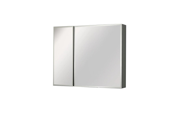 AQ7808-MC Алюминиевый зеркальный шкаф без подсветки 762*660*134,крепеж. Две зеркальные дверцы шириной 50,9 и 25,5 см. Две стекл.полки 6 мм. Фото 1