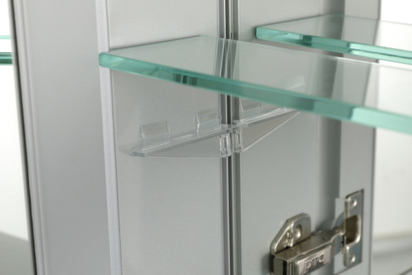 AQ7808-MC Алюминиевый зеркальный шкаф без подсветки 762*660*134,крепеж. Две зеркальные дверцы шириной 50,9 и 25,5 см. Две стекл.полки 6 мм. Фото 3