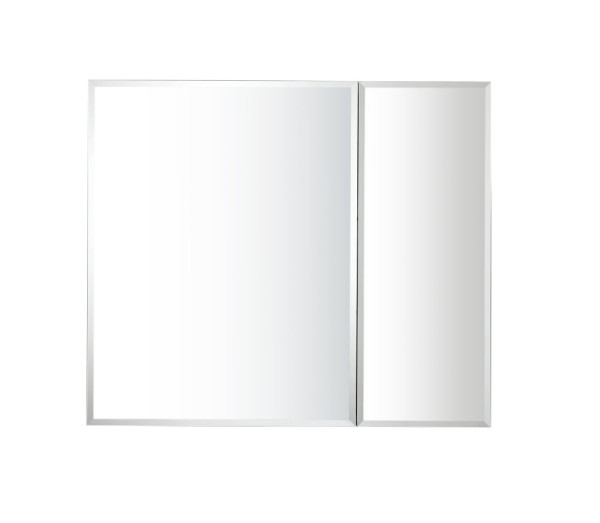 AQ7808-MC Алюминиевый зеркальный шкаф без подсветки 762*660*134,крепеж. Две зеркальные дверцы шириной 50,9 и 25,5 см. Две стекл.полки 6 мм. Фото 4