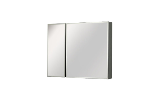 AQ7808-MC Алюминиевый зеркальный шкаф без подсветки 762*660*134,крепеж. Две зеркальные дверцы шириной 50,9 и 25,5 см. Две стекл.полки 6 мм. Фото 8