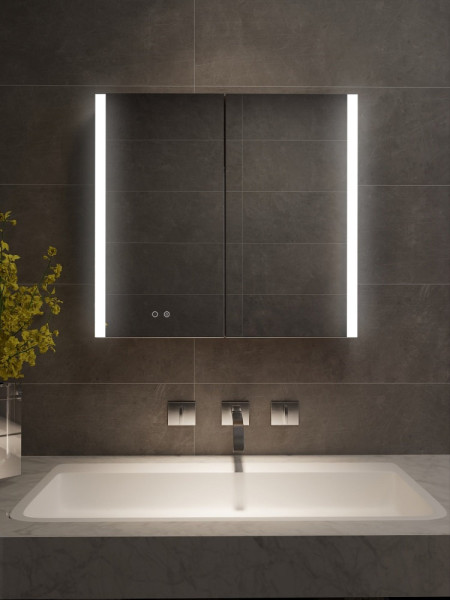 AQ7809-MLC Алюминиевый зеркальный шкаф с подсветкой 800*700*133,крепеж. Две зерк.дверцы шириной 39,85см,антизапотевание, акриловая подсветка. Фото 6