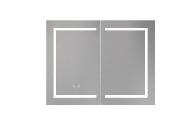 AQ7904-MLC Алюминиевый зеркальный шкаф с подсветкой 900*700*133,крепеж.Две зерк. дверцы 44,85см, две стекл.полк, круговая подсветка, антизапотевание. Фото 3