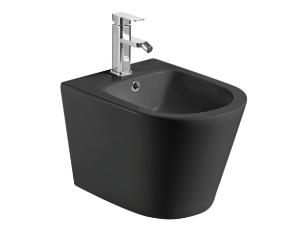 AQM2101MB Биде подвесное, цвет черный матовый, с отв под смеситель, с переливом 515x360x345мм. Фото 1