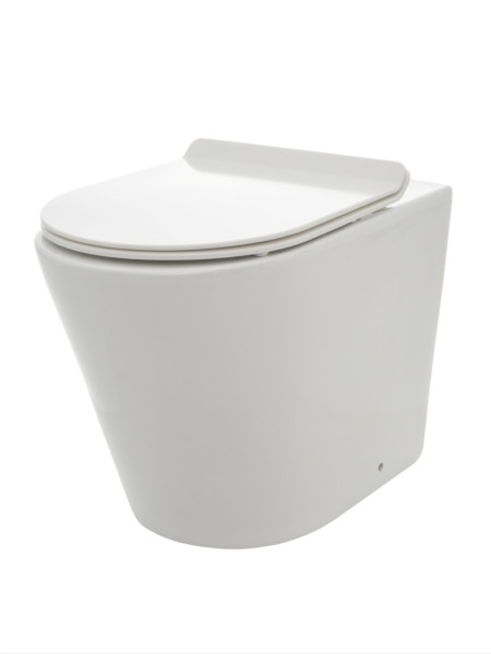 AQM3001 Унитаз напольный приставной Rimless + сиденье SoftClose, 580x370x430. Фото 1