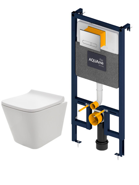 AQM42004CR Инсталляция с хром кнопкой + безободковый унитаз с сиденьем SoftClose (AQM4001CR+AQM2004). Фото 1