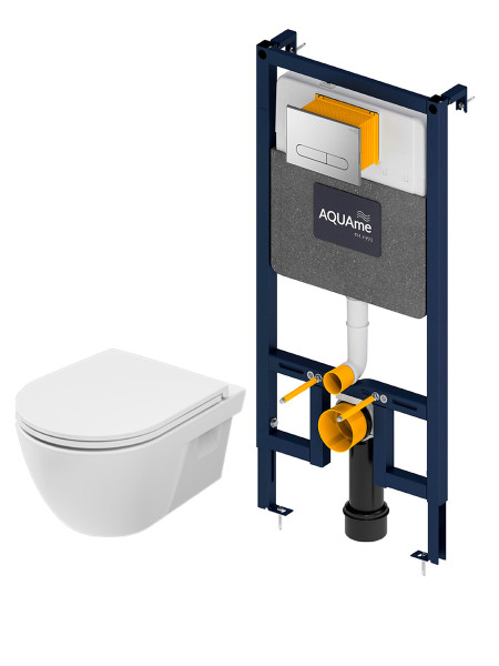 AQM42011CR Инсталляция с хром кнопкой + безободковый унитаз с сиденьем SoftClose (AQM4001CR+AQM2011). Фото 1