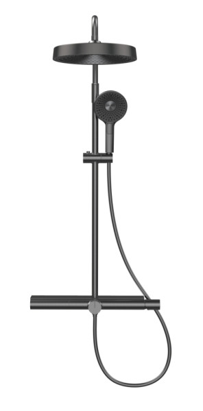 AQM8010B Душевая система со смесит. (верхн. душ 300мм, ручн. душ 3 режима, каскад. излив), черный. Фото 1