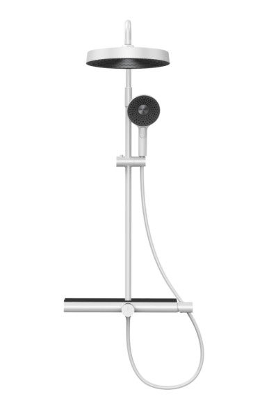AQM8010W Душевая система со смесит. (верхн. душ 300мм, ручн. душ 3 режима, каскад. излив), белый. Фото 1