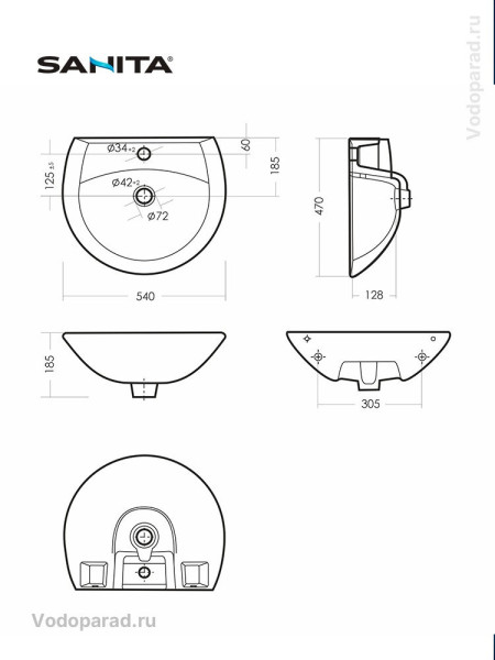 АТТИКА 55 Умывальник пьедестальный ВКС Белый S1 (WB.PD/Attica/55-C/WHT.G/S1). Фото 4