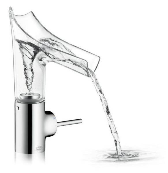 AX 12 112 000 Starck V Смеситель для раковины 141 мм, стеклянный излив-каскад, незапир. слив. га. Фото 1